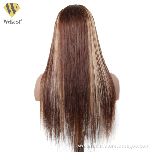 Customized Texture Long 40 Inches Honey Brown Highlight Color Cuticle Aligned Hair HD Lace Front Wigs
